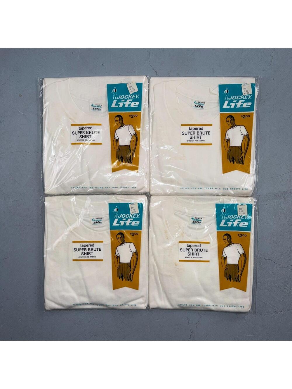 VTG 1960s JOCKEY LIFE White T Shirt Medium 4 Packs Deadstock Lot Slim Guy 60s